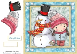 Cute Little Girl In A Bobble Hat With Snowman 8x8