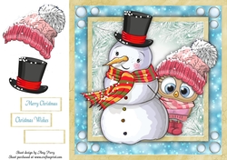 Cute Little Owl In A Bobble Hat With Snowman 8x8