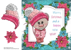 Merry Christmas Rat With Pink Bobble Hat 8x8
