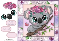 Beautiful Grey Koala With Pink & Purple Flowers 8x8