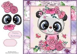 Beautiful Panda With Pink & Purple Flowers 8x8