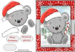 Cute Christmas Grey Bear In Santa Hat