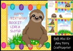 Happy Birthday rock it like a sloth 8x8 mini kit
