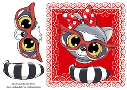 Gorgeous Raccoon Wearing Glasses In Red Frame 8x8