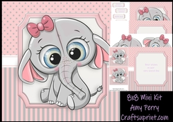Gorgeous Grey Elephant With Bow  8x8 Mini Kit