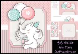 Gorgeous Grey Elephant With Balloons 8x8 Mini Kit