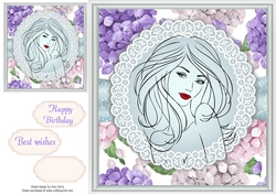 Girl wearing red lipstick With Hydrangeas 8x8
