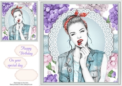 Girl wearing a denim jacket With Hydrangeas 8x8