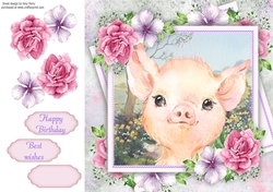 Beautiful Pig With Pink Roses 8x8