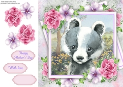 Beautiful Badger With Pink Roses 8x8