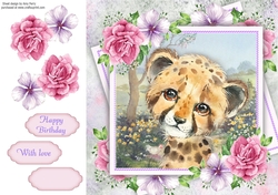 Beautiful Leopard With Pink Roses 8x8