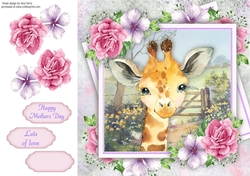 Beautiful Giraffe With Pink Roses 8x8
