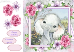 Beautiful Elephant With Pink Roses 8x8