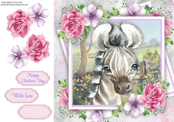 Beautiful Zebra With Pink Roses 8x8