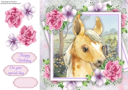Beautiful Horse With Pink Roses 8x8