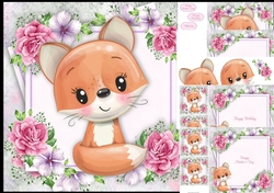 Beautiful Painted Effect Fox With Pink Flowers 8x8 Mini Kit