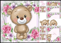 Beautiful Brown Bear With Pink Flowers 8x8 Mini Kit