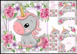 Beautiful Pink & Grey Unicorn With Pink Flowers 8x8 Mini Kit
