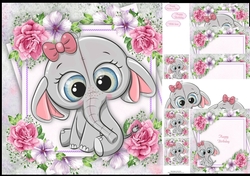 Beautiful Grey Elephant With Pink Flowers 8x8 Mini Kit