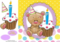 Cute Bear With Birthday Cupcake 8x8