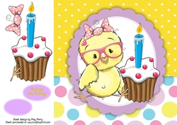 Cute Chick With Birthday Cupcake 8x8