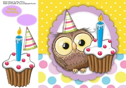 Cute Owl With Birthday Cupcake 8x8