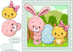Gorgeous Pink Easter Bunny With Chick 8x8