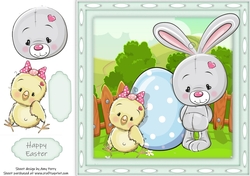 Gorgeous Grey Easter Bunny With Chick 8x8