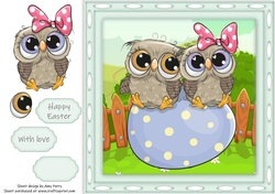 Gorgeous Owls Sitting On a Easter Egg 8x8