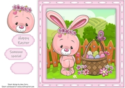 Gorgeous Pink Rabbit With Easter Egg Basket 8x8