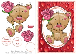 Cute Valentine Bear With Pink Rose 