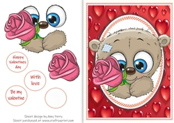 Cute Valentine Brown Bear With Pink Rose 
