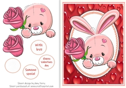 Cute Valentine Pink Bunny With Pink Rose