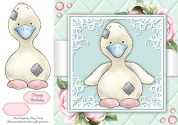 Cute Duck With Pink Peonies 8x8