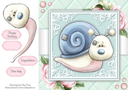 Cute Snail With Pink Peonies 8x8