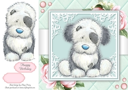 Cute Dog With Pink Peonies 8x8