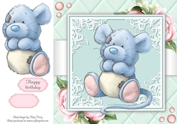 Cute Mouse With Pink Peonies 8x8