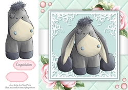 Cute Donkey With Pink Peonies 8x8