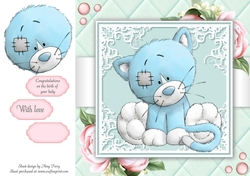 Cute Cat With Pink Peonies 8x8