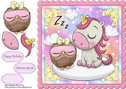 Beautiful Sleeping Unicorn & Owl 8x8