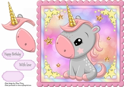 Beautiful Pink & Grey Unicorn 8x8