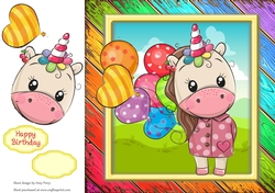 Cute Unicorn With Multicoloured Balloons 8x8