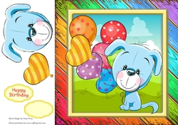 Cute Blue Dog With Multicoloured Balloons 8x8