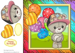 Cute Bear In Baseball Cap With Multicoloured Balloons 8x8