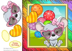 Cute Mouse Wearing Glasses With Multicoloured Balloons 8x8