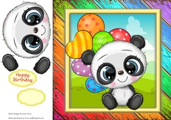 Cute Panda With Multicoloured Balloons 8x8