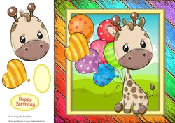 Cute Giraffe With Multicoloured Balloons 8x8