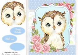 Gorgeous Brown & White Owl Shabby Chic 8x8