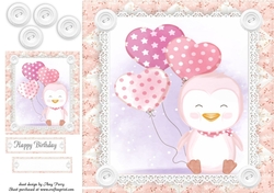 Gorgeous Penguin With Balloons Shabby Chic 8x8