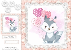 Gorgeous Fox With Balloons Shabby Chic 8x8